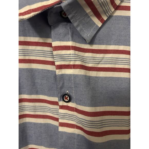 Craft + Flow Men's XL Red White & Blue Striped Button Down Short Sleeve Shirt - Picture 4 of 9